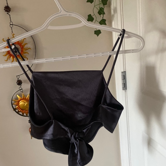 Dark Blue Silky Triangle Tie Up Top - XS - Picture 2 of 2